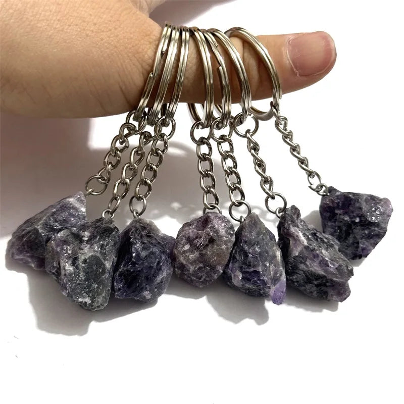 20 stücke Natürliche Raue Rohstein Kristall Quarz Schlüsselbund Frauen Männer Handtasche Hangle Auto Schlüssel Halter Raw Mineral Stein Schlüsselring schmuck
