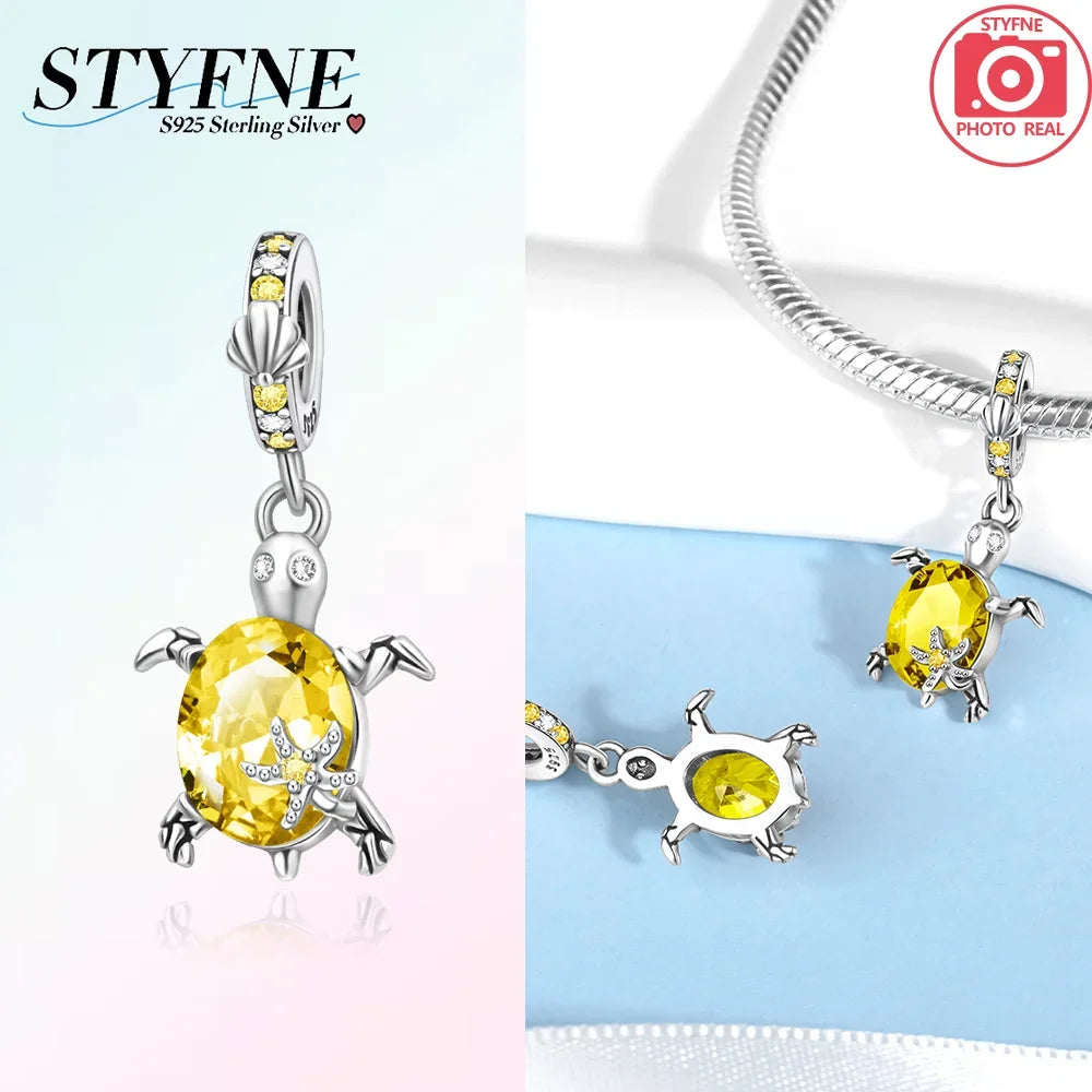 Charm-Charm aus 925er-Sterlingsilber, polychromatischer Zirkon, Sternschildkröte, Seestern-Charms, passend für Original-Armbänder, edler Schmuck, Weihnachtsgeschenk