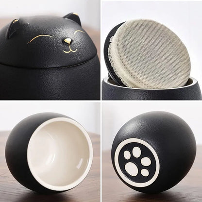 Urn for pet ashes, cat shape memorial cremation urns, hand crafted black, decorative urns for burial dog, ceramic sealed jar