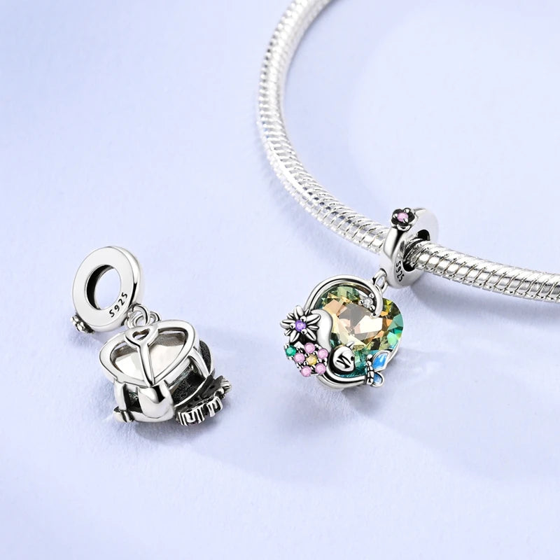 Grüne Zirkon-Katze-Blumen-Schmetterlings-Perlen für Armband-Charms aus 925er Silber, originelle Schmuckherstellung, DIY-Jubiläumsgeschenk