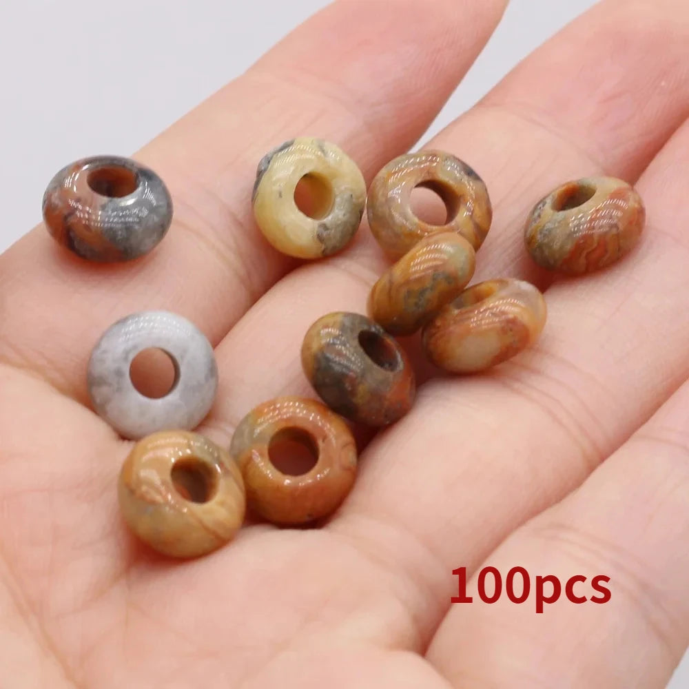 Großhandel 100 Stück Natursteinperlen, großes Loch, Abacus-Form, Agts-Steinperlen für die Herstellung von Schmuck, Halsketten, Loch 4 mm, Größe 5 x 10 mm