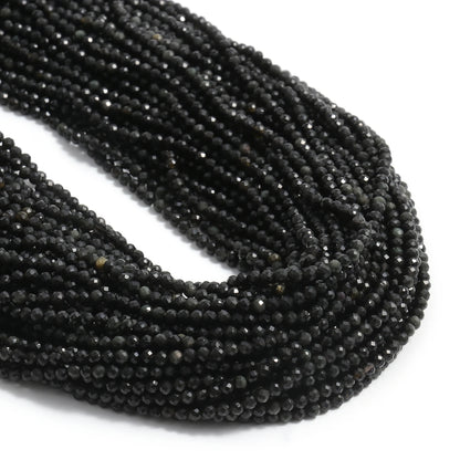 2 3 4 mm facettierte natürliche schwarze Obsidian-Perlen, runde lose Perlen, DIY-Taillenkette, Perlen, Halskette, Armband, Schmuckzubehör