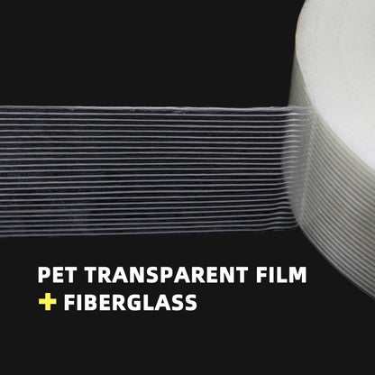 50 m/Rolle Glasfaserband, Breite 5–80 mm, Verpackungsband, feste Versiegelung, transparent, gestreift, einseitig stark haftende Klebebänder