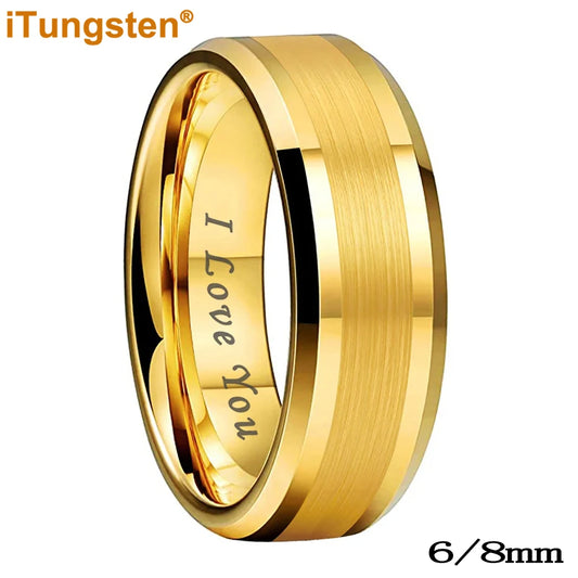 iTungsten 6mm 8mm Wolframkarbid-Fingerring für Herren und Damen, Verlobung, Ehering, Modeschmuck, I Love You, graviert, bequeme Passform