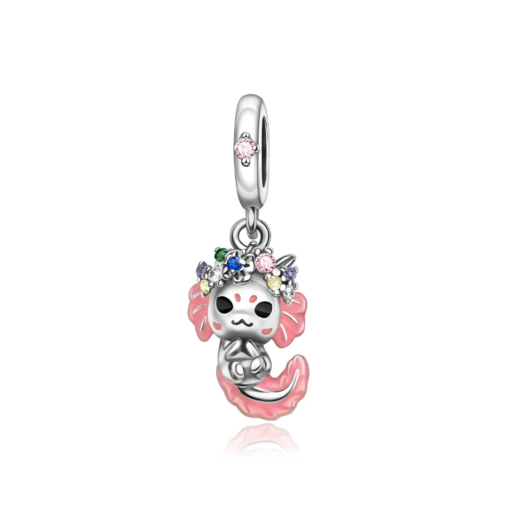 Exquisite Charm-Anhänger aus 925er-Sterlingsilber mit weißen Tigerperlen und Kaninchen-Barista-Anhänger, passend für Armbänder, niedliche Schmuck-Accessoires, Geschenke