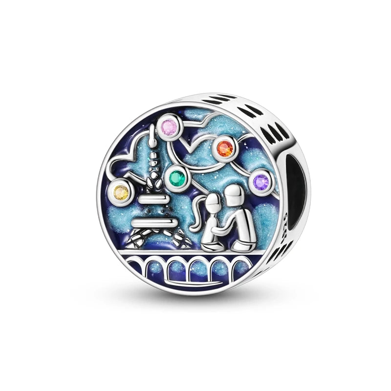 Blue Series Charm-Anhänger aus 925er-Sterlingsilber, Saphir, Baum des Lebens, Flasche, Elefant, Planet, Ozean, Herz, passend für DIY-Armbänder, Halsketten, Geschenke