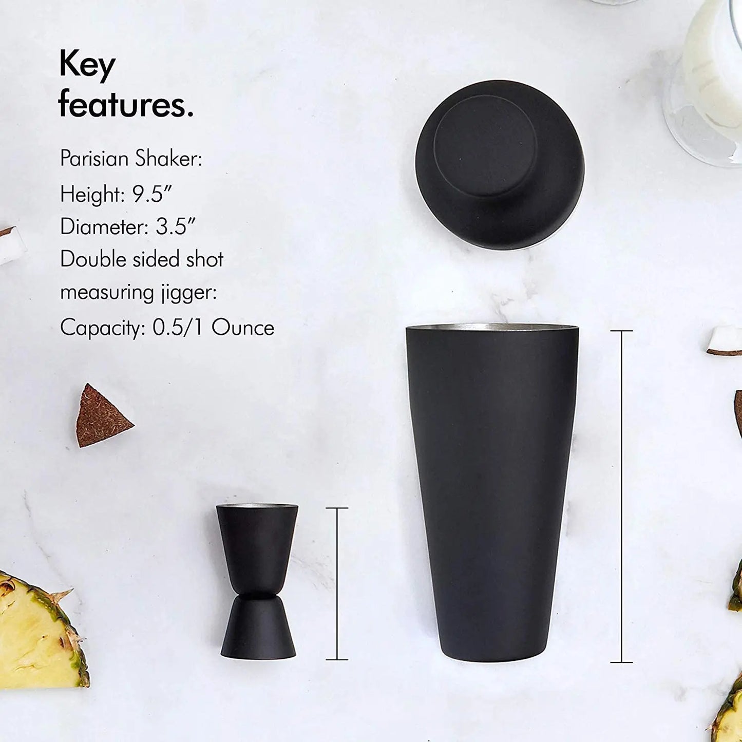 Cocktail-Set, Cocktail-Zubereitungsset, Pariser mattschwarzer 9-teiliges Cocktail-Shaker-Set aus Edelstahl, Bar-Werkzeug