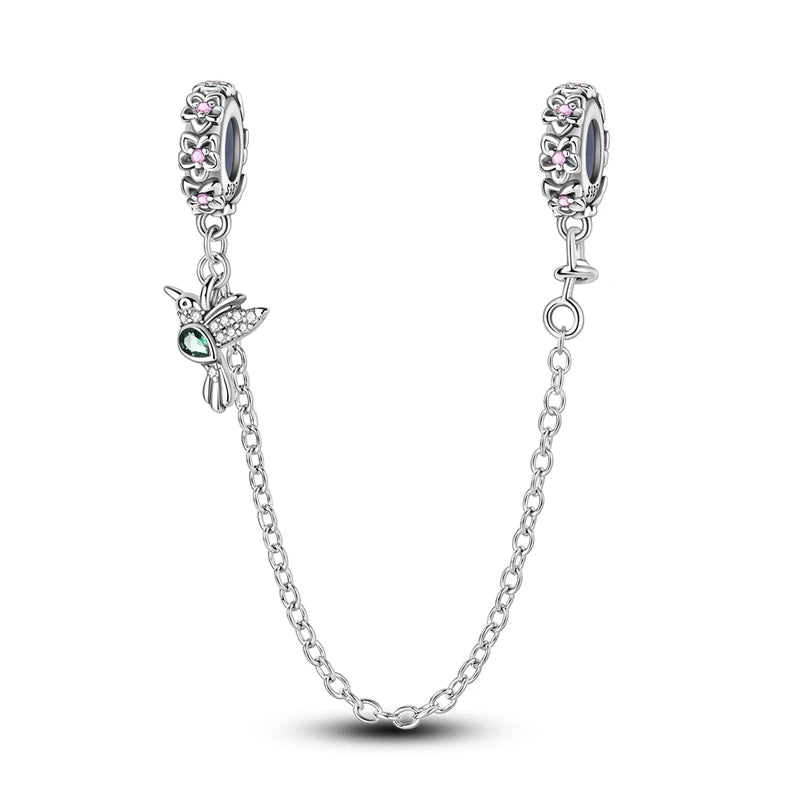 Silber-Charm, 925er-Sterlingsilber, Clip-Charms, Sicherheitsketten-Charm, CZ-Pavé, runde Clip-Perlen, passend für Original-Armbänder, Schmuckherstellung