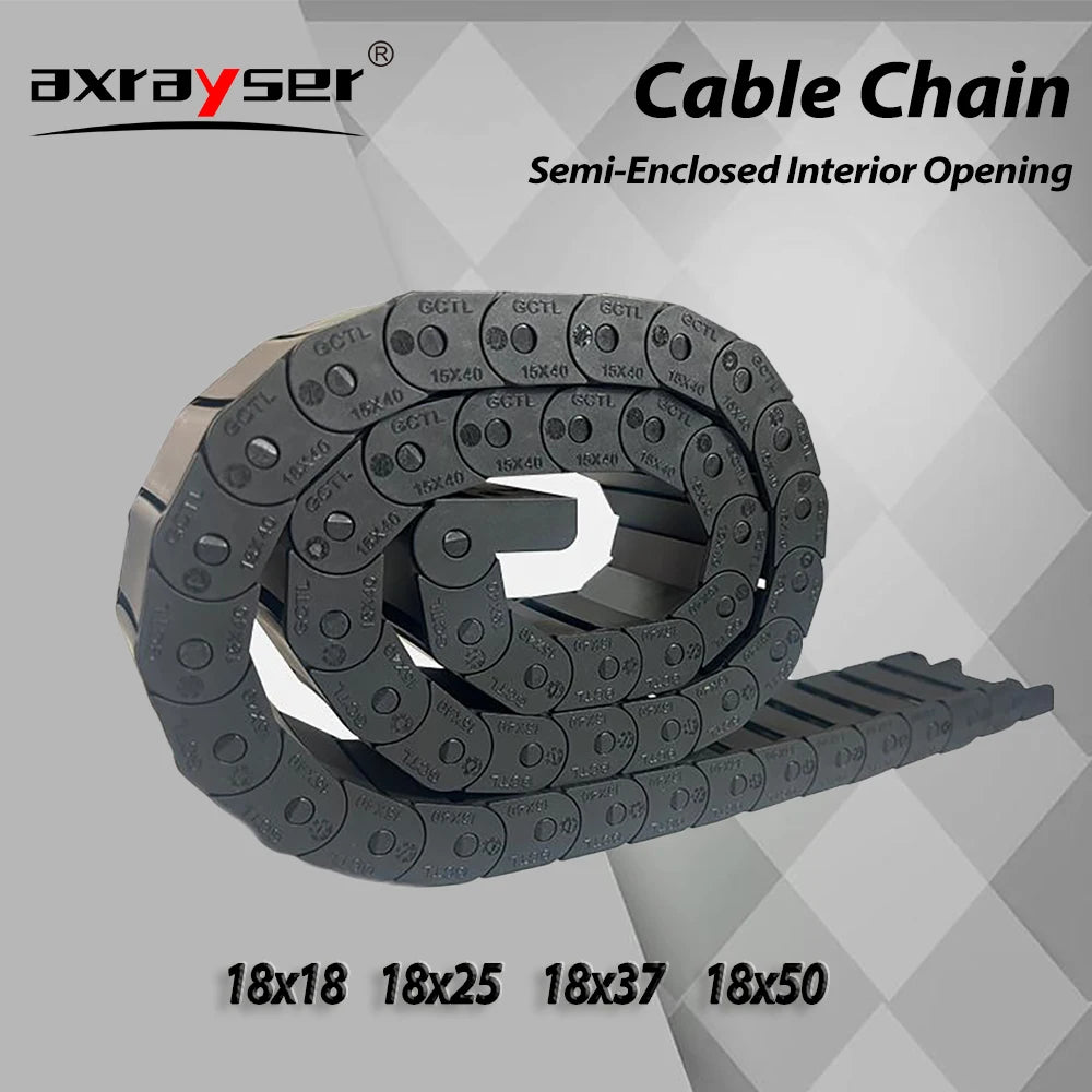 Kabelkette, halbgeschlossene Innenöffnung, Biegeradius 28 38 48 60 75 mm, 18 x 18, 18 x 25, 18 x 37, 18 x 50, 1 m für CNC-Fräsmaschine