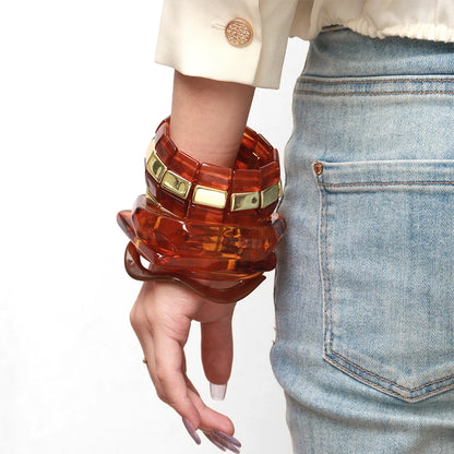 Retro Bernstein Unregelmäßige Geometrische Acryl Armbänder für Frauen Boho Statement Harz Stapelbare Armband Armreif Paar Schmuck Geschenke