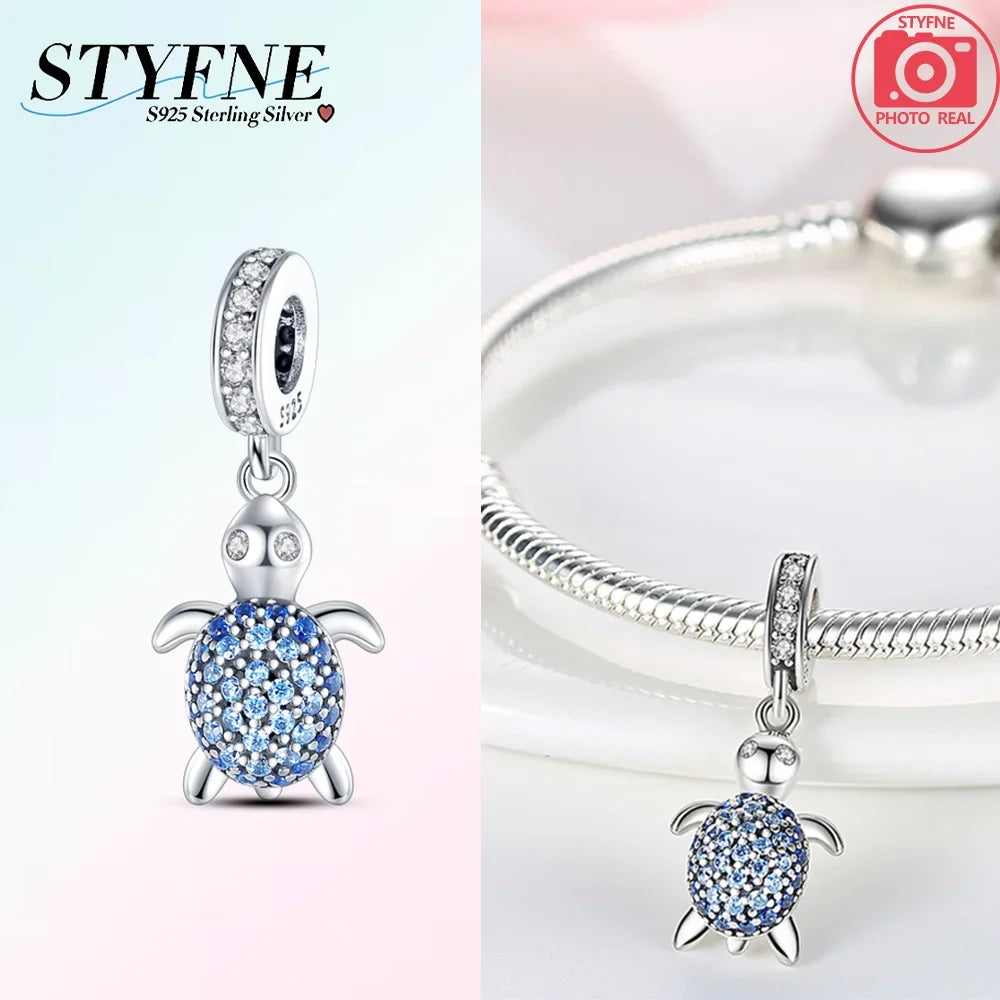 Charm-Charm aus 925er-Sterlingsilber, polychromatischer Zirkon, Sternschildkröte, Seestern-Charms, passend für Original-Armbänder, edler Schmuck, Weihnachtsgeschenk