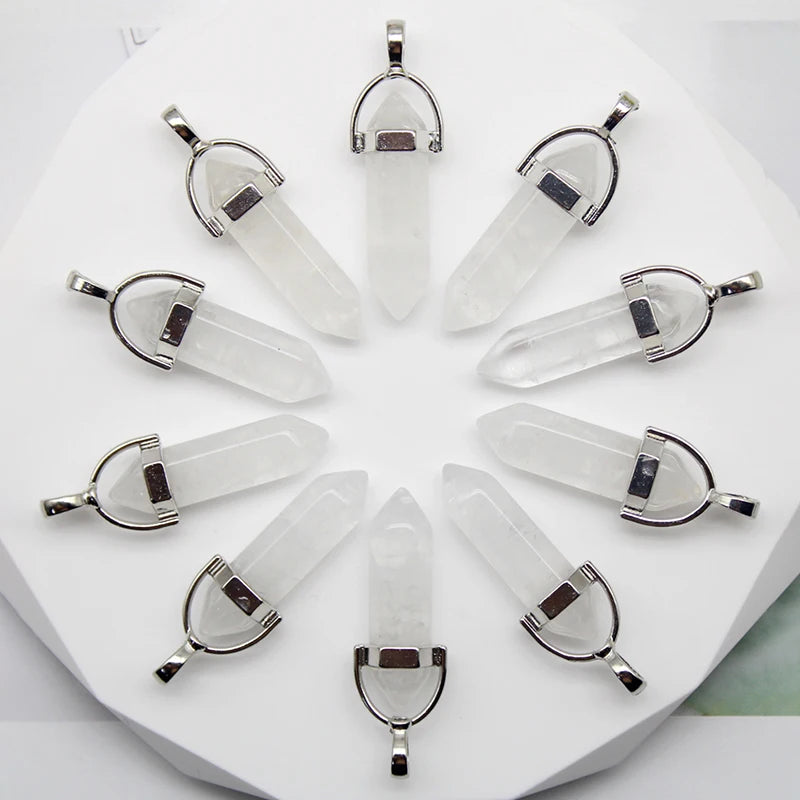 24 stücke Natürliche Stein Achate Quarz Kristall Anhänger Für Halskette Charme Fluorit Sechseckigen Anhänger DIY Schmuck Machen Zubehör