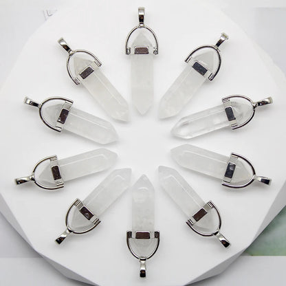 24 stücke Natürliche Stein Achate Quarz Kristall Anhänger Für Halskette Charme Fluorit Sechseckigen Anhänger DIY Schmuck Machen Zubehör