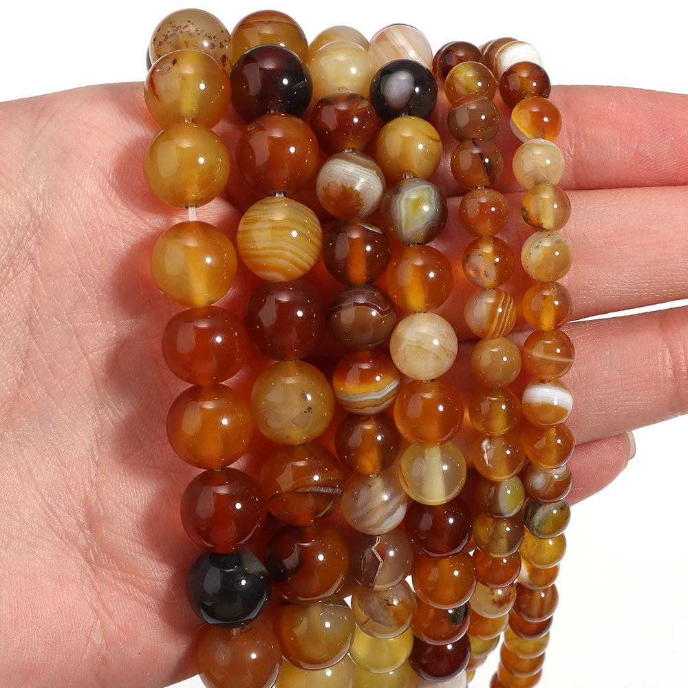 1 Strang Natursteinperlen Bernsteinfarbene Achatperlen Runde lose Perlen für DIY Schmuckherstellung Halskette Armband Großhandel