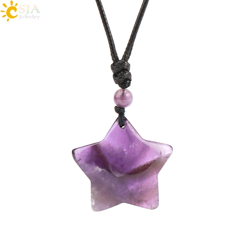 Heilende Stern Kristall Halskette Naturstein Anhänger Tigerauge Amethyst Rosenquarz Schwarz Obsidian Halsketten für Männer Frauen H301