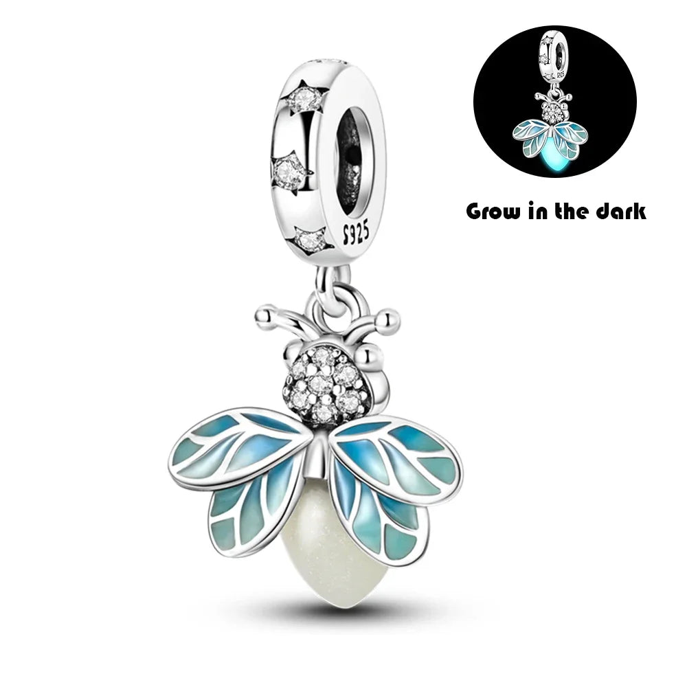 Leuchtender baumelnder Charm mit Frühlingsthema, 925er Sterlingsilber, Biene-Honeypot-Anhänger für Armband, Halskette, DIY-Charms, Schmuck