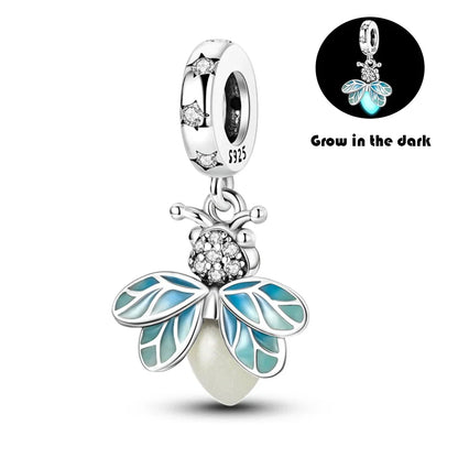 Leuchtender baumelnder Charm mit Frühlingsthema, 925er Sterlingsilber, Biene-Honeypot-Anhänger für Armband, Halskette, DIY-Charms, Schmuck