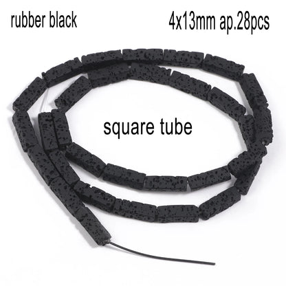 Schwarze vulkanische Lavagesteinperlen, Mineralperlen, Charms, Rohrwürfel, runde geometrische Formperlen für Schmuckherstellung, DIY-Armband