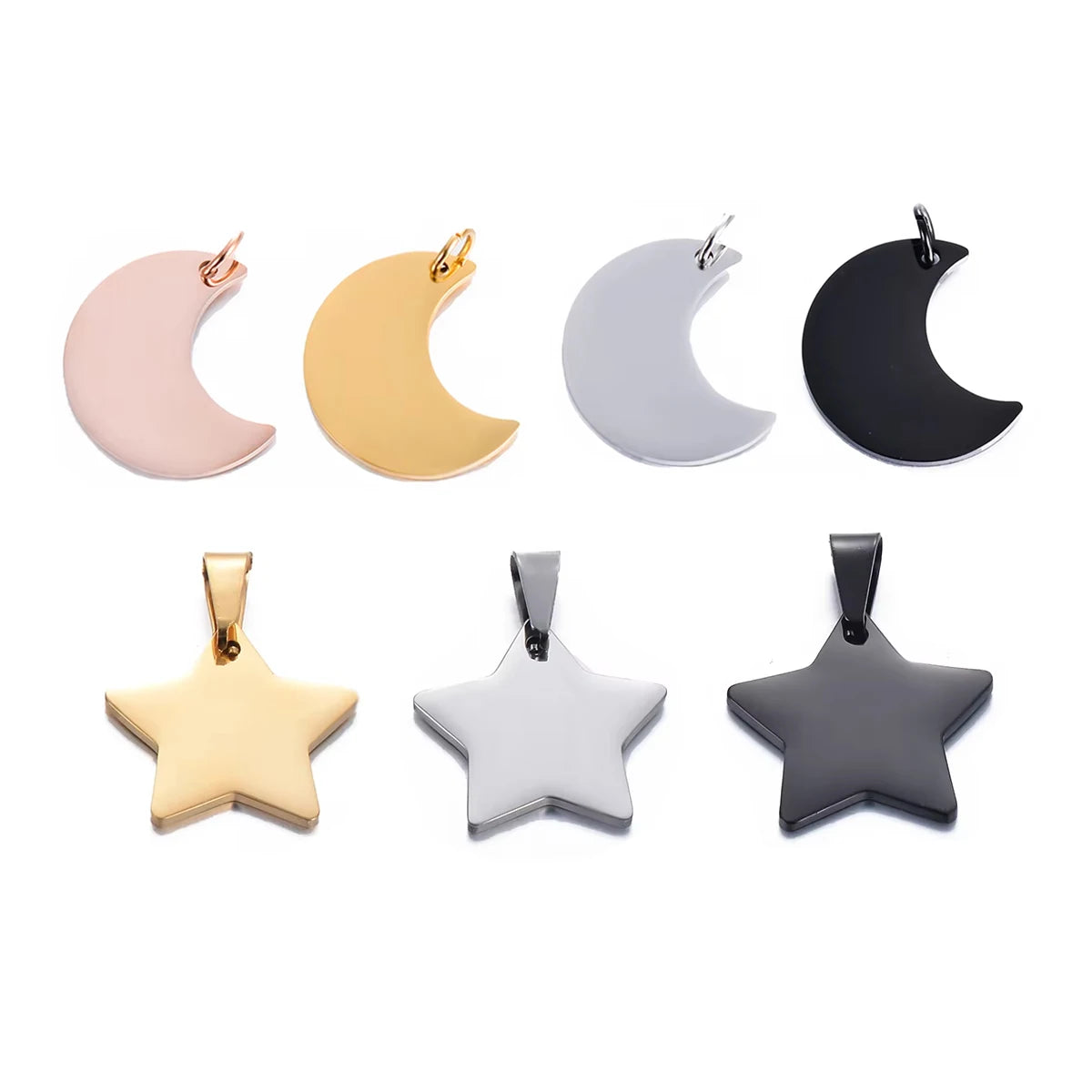 6 Teile/los Klassische Mond Sterne Anhänger ID Tags Für Frauen Männer Halskette Schmuck Edelstahl Doppel Seiten Polnischen