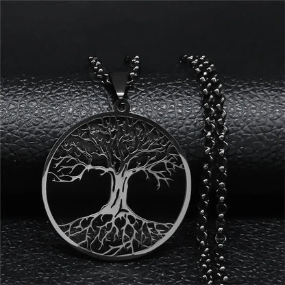 2024 Tree of Life Stainless Steel Long Necklace for Men Black Color Necklaces &amp; Pendants Jewelry cadenas para hombre N834S03