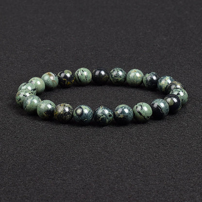 Genuine natural stone bracelet: Apatite, Lapis Lazuli, Agate, Crystal, Tiger's Eye. High-quality gemstone bead bracelet. Men's jewelry bangle.