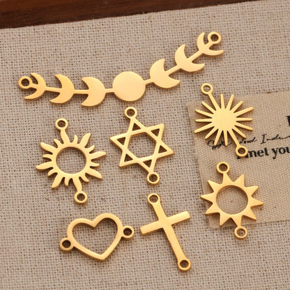 5Pcs Hohl Stern/Mond/Sonne Doppel Loch Charme Edelstahl Halskette Armband Anhänger DIY Link Stecker Schmuck machen Liefert