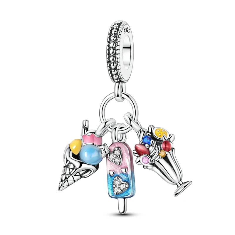 Gemütlicher Charm aus 925er-Sterlingsilber für Strandausflüge, hawaiianischer Bikini, Surfen, Kokosnussbaum, passend für DIY-Armbänder, Halsketten, Reisesouvenirs
