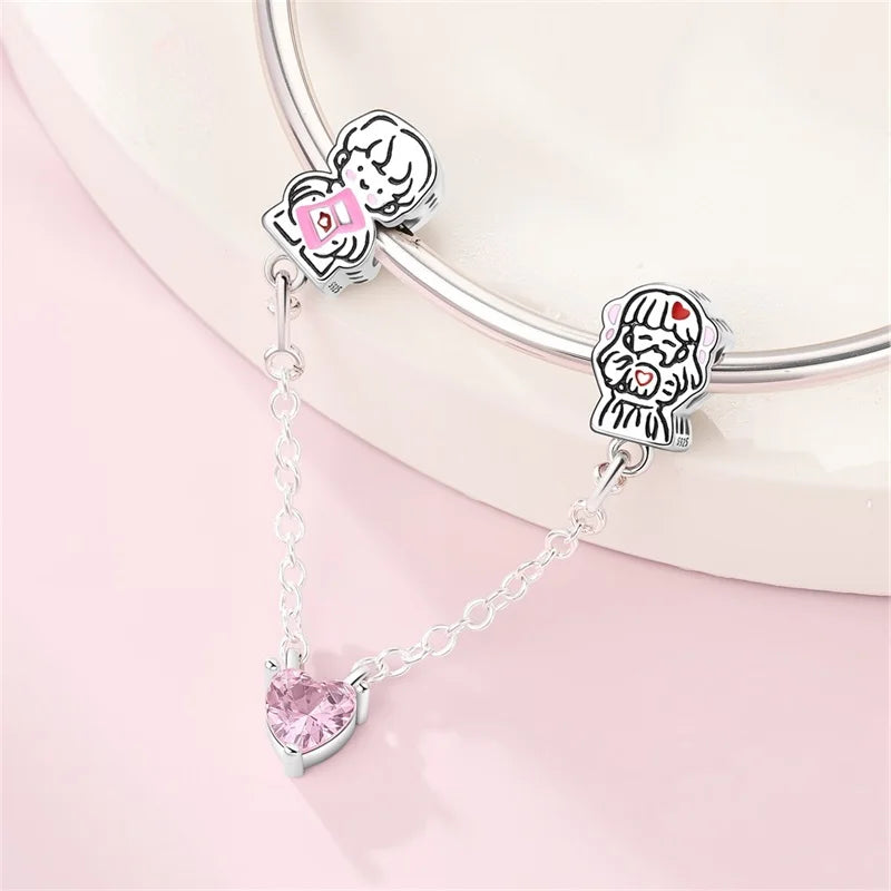 Charakter-Serie, 925er-Sterlingsilber, modisches Mädchen-Paar, Hochzeits-Charms, passend für DIY-Armbänder, Halsketten, exquisite Geschenk-Paarung