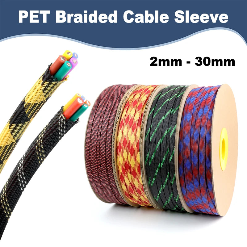 5m PET-Kabelschutzmantel 2 4 6 8 10 12 14 16 20 30mm Dehnbare Hochdichte Nylon-Isolierte Geflechtschläuche für Kabelschutz