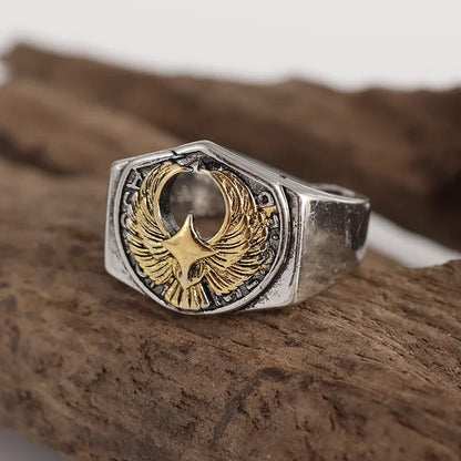 Retro Poseidon Kompass Ring versilbert Hexagramm Öffnung verstellbarer Ring Männer und Frauen Hip-Hop Trend Schmuck Geschenk