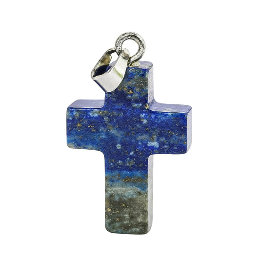 Natürlicher Lapislazuli-Kreuz-Anhänger, Halbedelstein, Energie-Charm-Halskette für Heimwerkerbedarf, handgefertigtes Schmuckzubehör