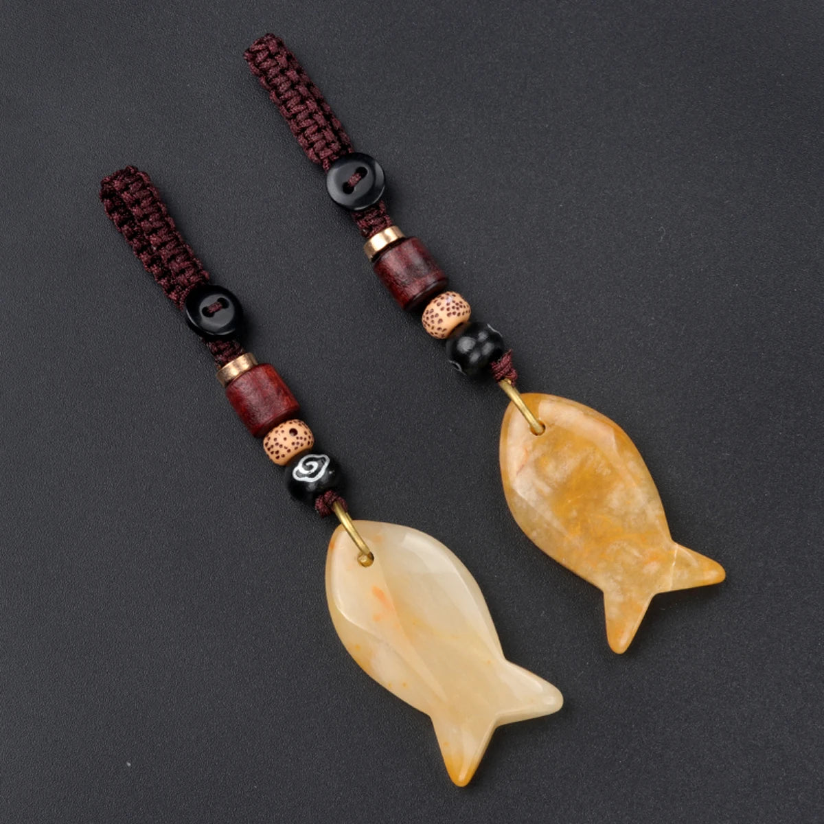 1 stücke natürliche Halbe del stein Tigerauge Stein gewebte kleine Fisch Auto Schlüssel bund Tasche Anhänger Schmuck Zubehör Geschenk