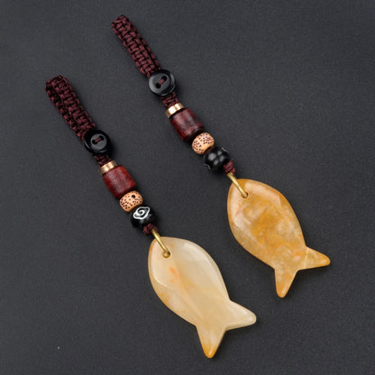 1 stücke natürliche Halbe del stein Tigerauge Stein gewebte kleine Fisch Auto Schlüssel bund Tasche Anhänger Schmuck Zubehör Geschenk