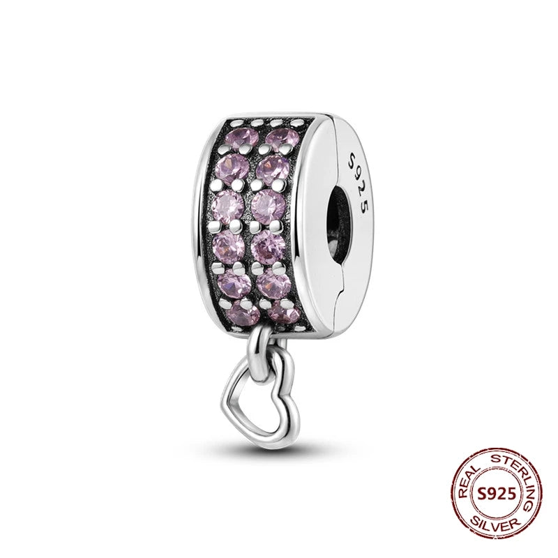 Lucky Clover Clip Charms 925 Sterling Silber Original Black Cat Stopper Clamp Silikon Spacer Charm für DIY Schmuck Armband