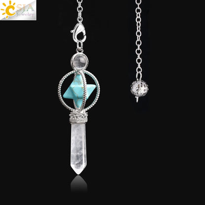 CSJA Esoterik Kristallpendel für Wünschelpen, Weissagung, Pendel, Merkaba, Naturstein-Anhänger, klarer Quarz, rote Bronze, G930