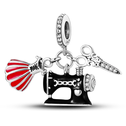 Original 925 Sterling Silber Nähmaschine Schere Charms Perle eingelegt rosa Zirkonium Anhänger passen Armband Schmuck Liebhaber Geschenk