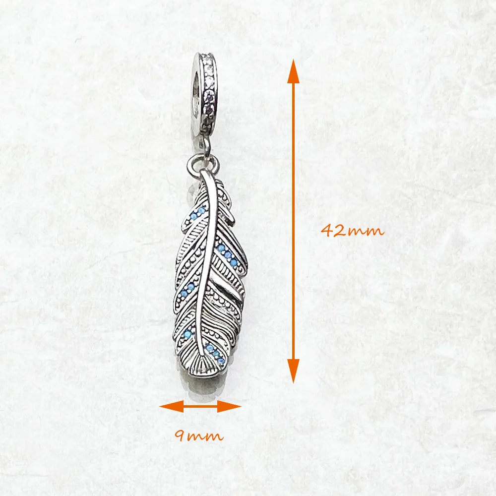 Mode Neue 925 Sterling Silber Feder Blau Anhänger Charme Für Frauen Männer Trendy Zubehör Herstellung