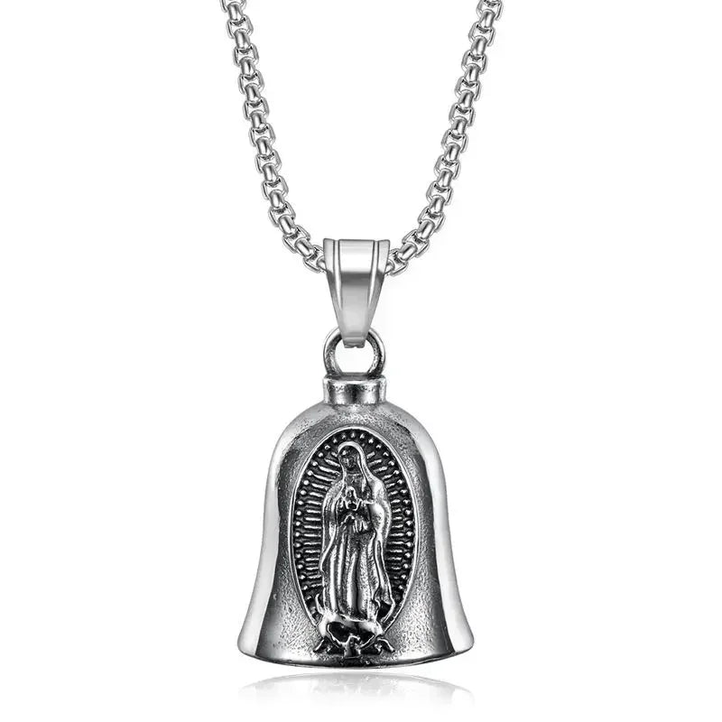 Vintage Christian Jesus Kreuz Glocke Anhänger Motorrad Glocke Halskette Punk Biker Religiöser Exorzist Glücksschmuck für Herren