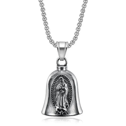 Vintage Christian Jesus Kreuz Glocke Anhänger Motorrad Glocke Halskette Punk Biker Religiöser Exorzist Glücksschmuck für Herren