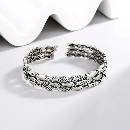 Sole Memory Retro Fisch Kreative Nette 925 Sterling Silber Weibliche Trendy Resizable Öffnung Armreifen Armband Für Frauen BR006