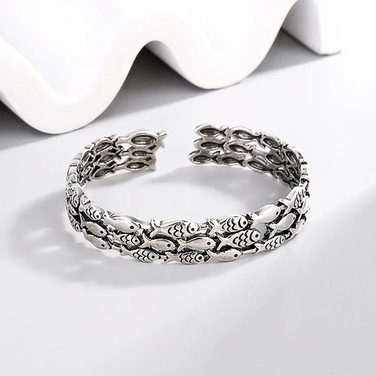 Sole Memory Retro Fisch Kreative Nette 925 Sterling Silber Weibliche Trendy Resizable Öffnung Armreifen Armband Für Frauen BR006