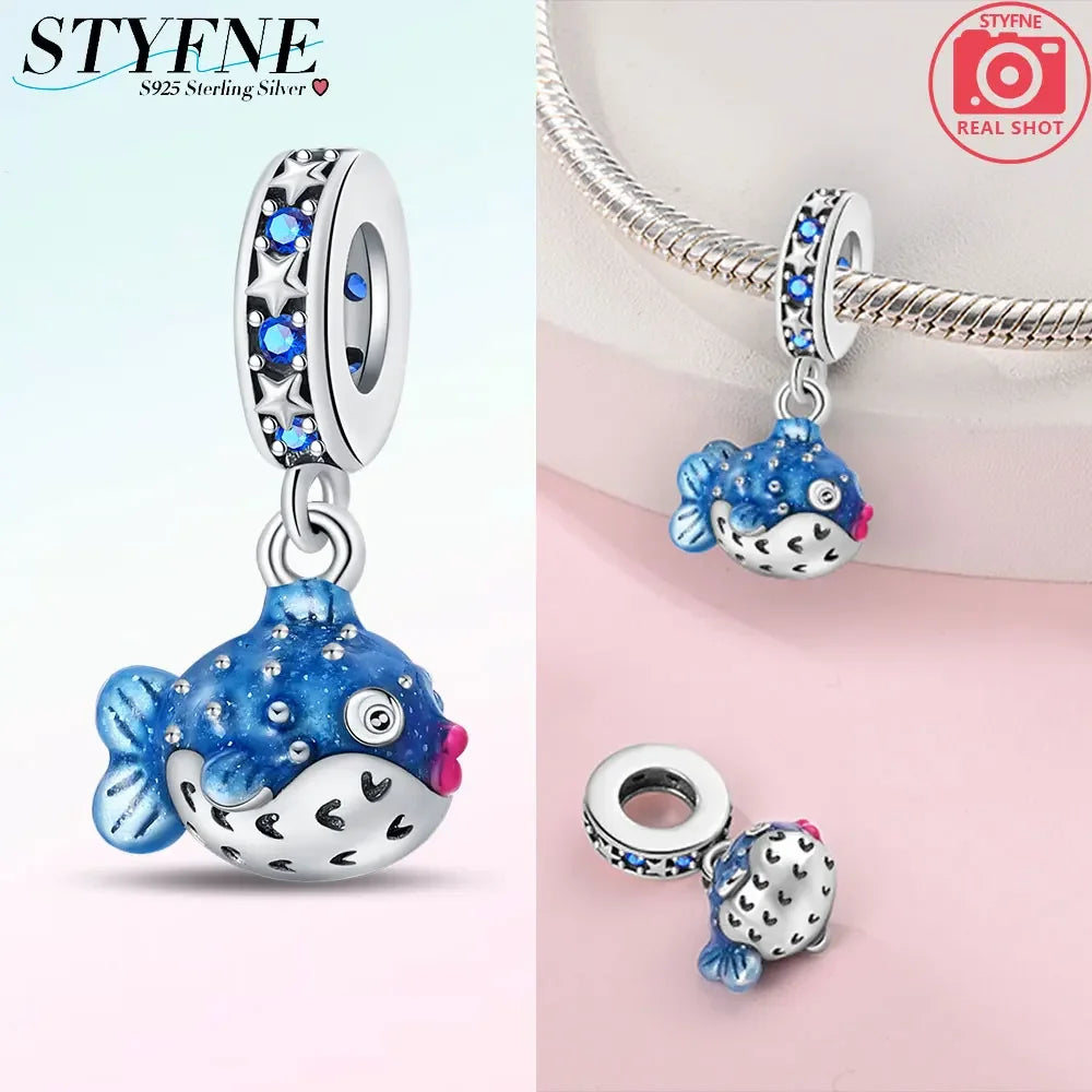 925 Silber Schildkröte Delphin Fischschwanz Muschel Seepferdchen Oktopus Leuchtende Charms Perlen passen Original Armbänder DIY Schmuck Geschenk