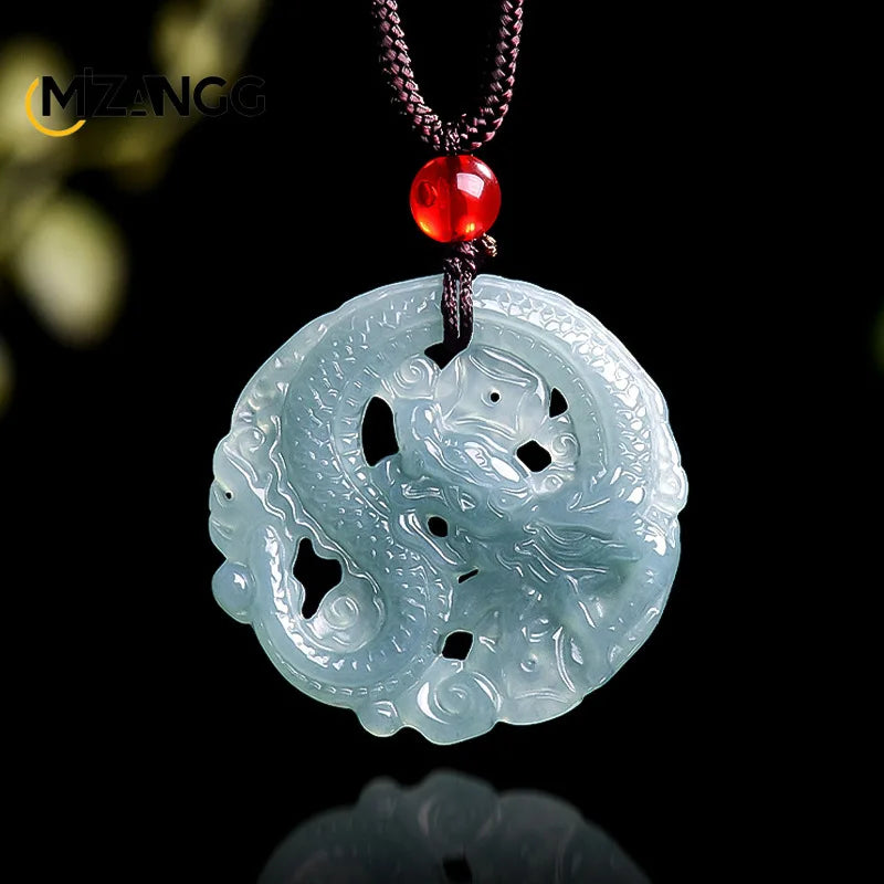Natürlicher Jadeit Blue Water Business Wohlstand durch den Reichtum des Drachen Anhänger Mode Männer und Frauen Glücksamulett Geschenke