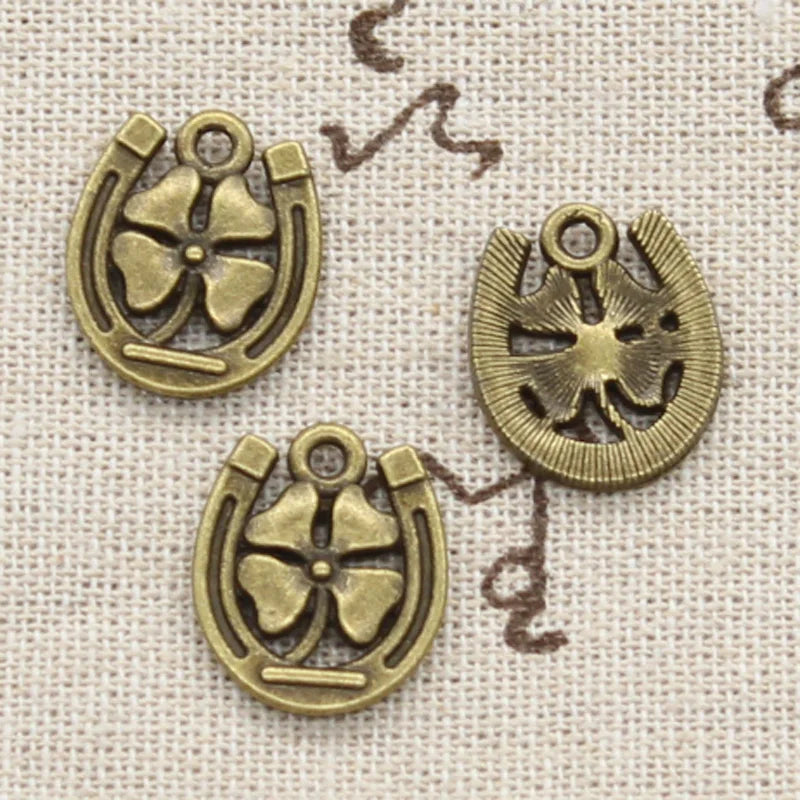 12 Stück Charms Hufeisen Glücksklee 18x15mm Antikherstellung Anhänger passend, Vintage tibetische Bronze Silber Farbe, DIY handgefertigter Schmuck