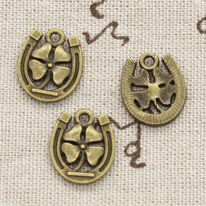 12 Stück Charms Hufeisen Glücksklee 18x15mm Antikherstellung Anhänger passend, Vintage tibetische Bronze Silber Farbe, DIY handgefertigter Schmuck