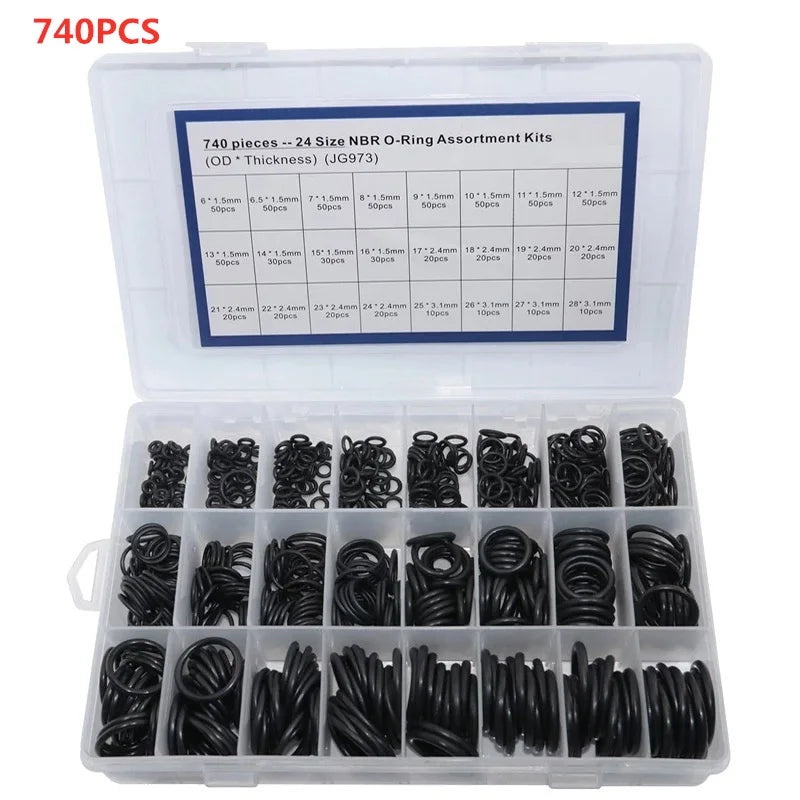 740/1200-teiliges O-Ring-Set aus Nitrilkautschuk, schwarzer O-Ring, ölbeständige, verschleißfeste und wasserdichte O-Ring-Dichtung