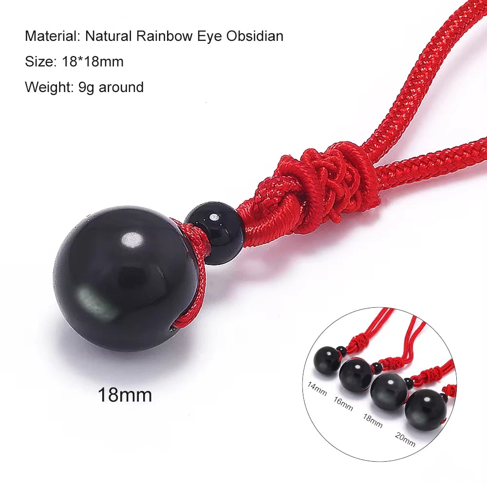 Halsketten und Anhänger aus Naturstein für Damen und Herren, schwarzer Obsidian, Regenbogenaugenperlen, Kugeltransfer, Lucky Love
