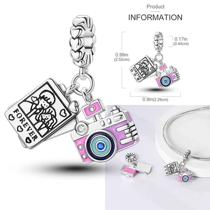 925er Sterlingsilber, modisch, bunt, Kamera, Gepäck, Reisen, Rucksack, Anhänger, Charms, Perlen, passend für Armbänder, DIY-Jubiläumsschmuck