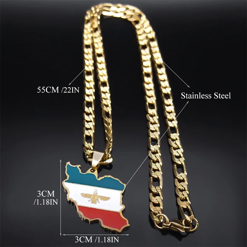 Iran Karte National flagge Anhänger iranische Halskette für Frauen Männer Edelstahl Gold Farbe Hip Hop Halsketten Schmuck Geschenk n3459s05