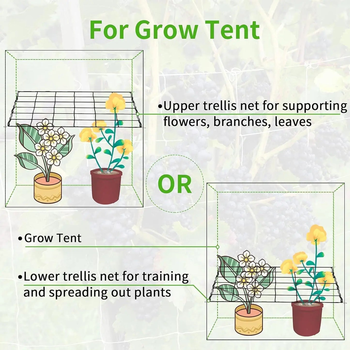 4'' Mesh Grow Zelt-Spaliernetz, robustes elastisches Pflanzennetz mit Stahlhaken, flexible Hydrokultur-Unterstützung für die Gartenbau